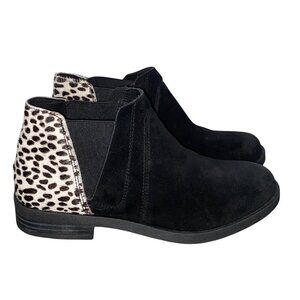 Clarks Womens Ankle Boots Size 7 Black Suede Leopard Print calf hair Accents Mad